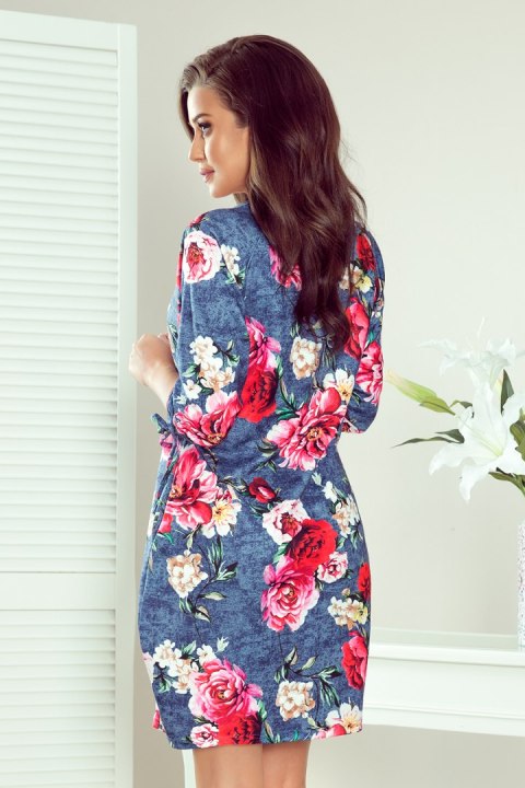 281-2 SOPHIE Wygodna sukienka Oversize - KWIATY NA JEANSIE 281-2 SOPHIE Wygodna sukienka Oversize - KWIATY NA JEANSIE