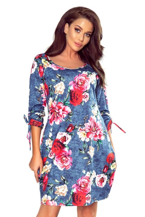281-2 SOPHIE Wygodna sukienka Oversize - KWIATY NA JEANSIE 281-2 SOPHIE Wygodna sukienka Oversize - KWIATY NA JEANSIE