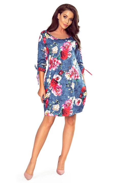 281-2 SOPHIE Wygodna sukienka Oversize - KWIATY NA JEANSIE 281-2 SOPHIE Wygodna sukienka Oversize - KWIATY NA JEANSIE