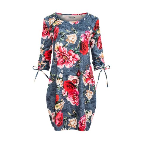 281-2 SOPHIE Wygodna sukienka Oversize - KWIATY NA JEANSIE 281-2 SOPHIE Wygodna sukienka Oversize - KWIATY NA JEANSIE